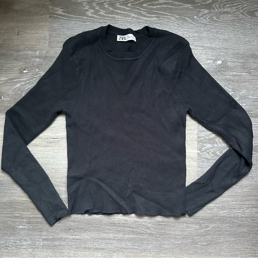 Zara Charcoal Ribbed Knit Top